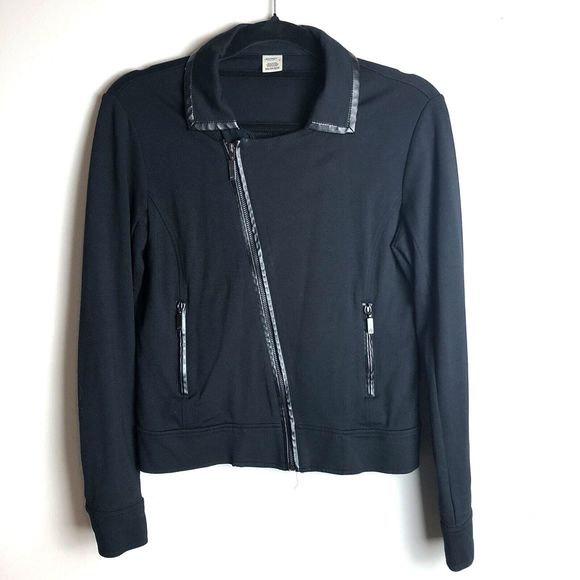 Jockey Full Zip Jacket Womens XS Asymmetric Ponte Stretchy Knit Black Pockets - Picture 2 of 14